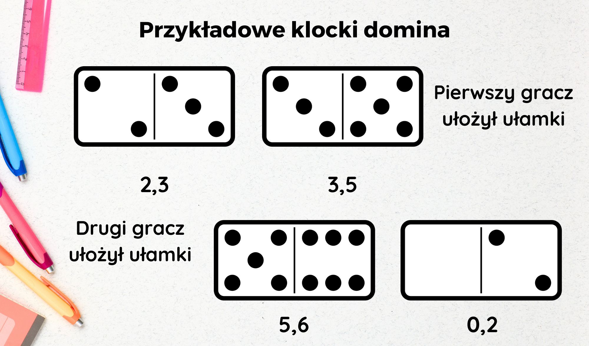 gra w domino nauka matematyki ulamki dziesietne mat4fun 1 -  10 gier matematycznych z domino, które uczą i bawią!